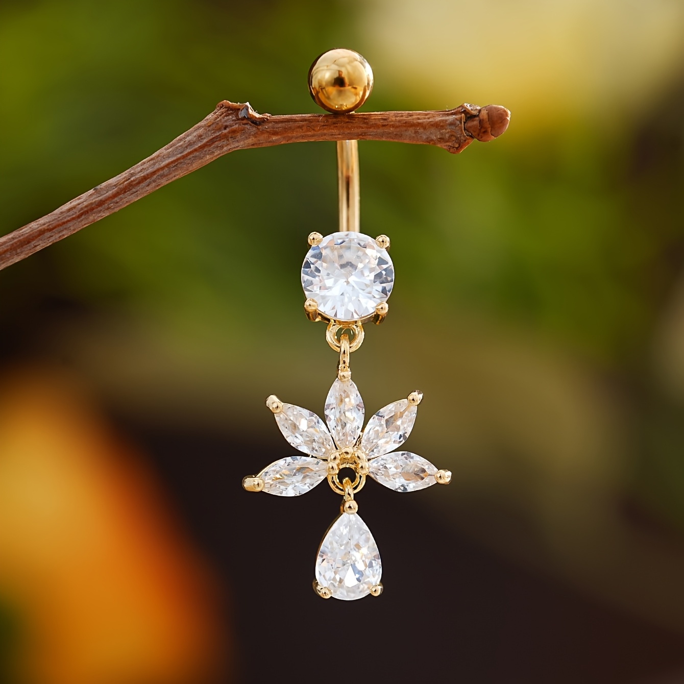 Stainless Steel Fan-Shaped Hanging Navel Ring Pendant for Women
